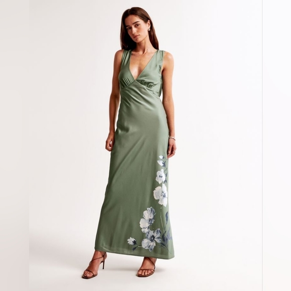 Abercrombie & Fitch Dresses & Skirts - Abercrombie & Fitch Sage Green Maxi Dress with Side Floral Detail